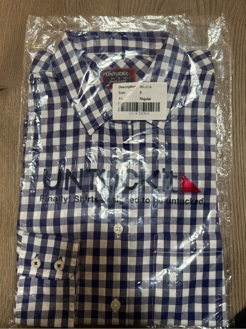 UNTUCKit Belleza Blue White Gingham Button Down Shirt Women’s Size 0 NWT
